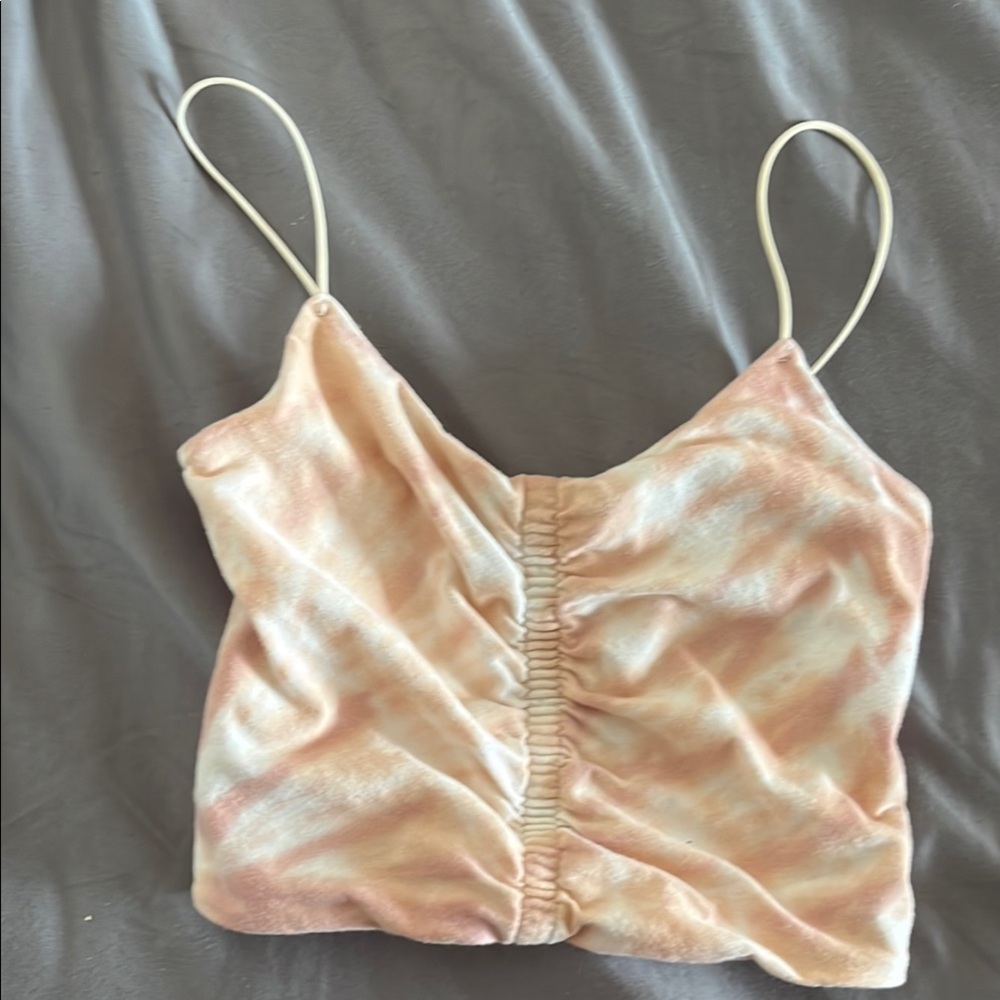 Women's Pink and Cream Ruched Cami Top